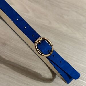 Blue Women's Slim Belt with Gold Oval Buckle